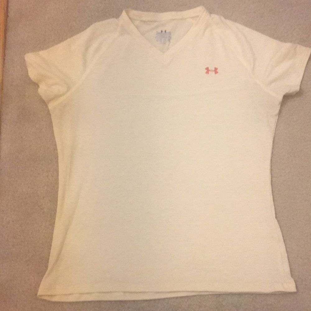 Under Armour light yellow v-neck tech tee